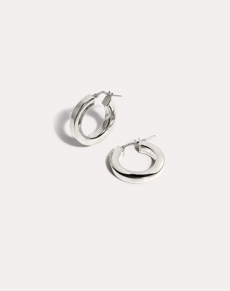 Big Square Silver Chunky Hoop Earrings